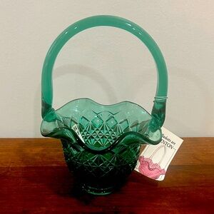 Fenton Emerald Glass Basket with Handle